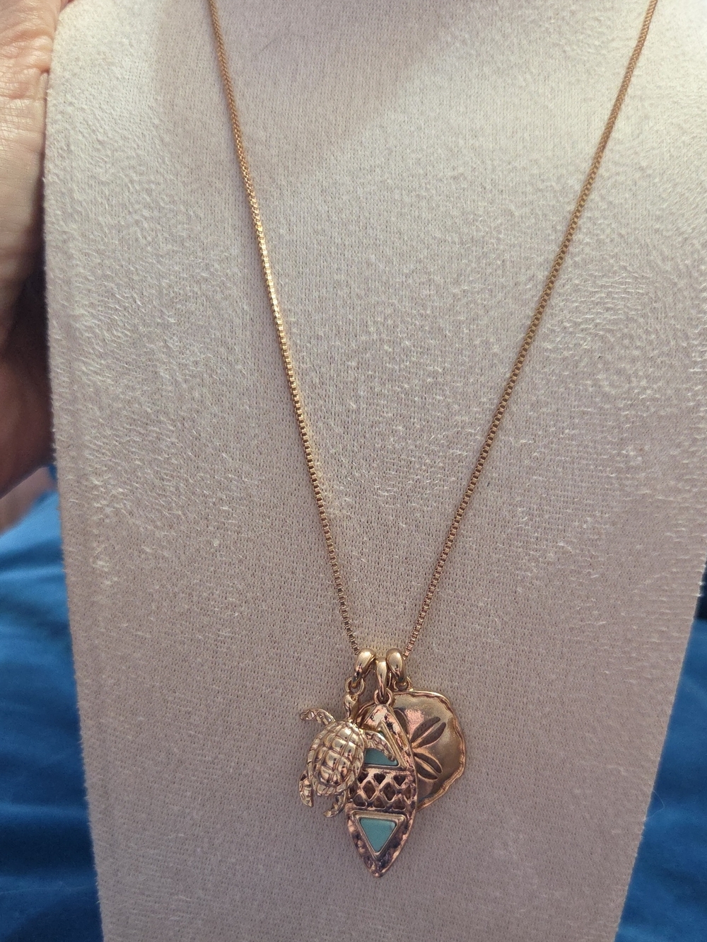 Rose goldtone Multi Pendant Necklace With Sand Dollar & Sea Turtle